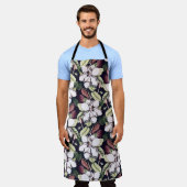 モクノリアの花の柄 エプロン (着用した状態)