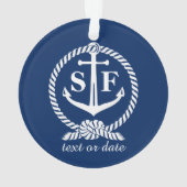 モクラシックノグラムブルー航海のいかりビーチボート オーナメント (裏面)