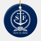 モクラシックノグラムブルー航海のいかりビーチボート セラミックオーナメント (裏面)