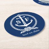 モクラシックノグラムブルー航海のいかりビーチボート ラウンドペーパーコースター (アングル)