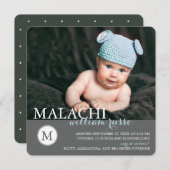 モクラシックノグラム男の赤ちゃん出生の告知 案内状 (正面/裏面)