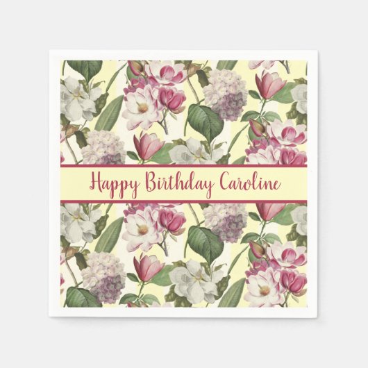 モクレンとアジサイの花サザンソウ スタンダードカクテルナプキン (正面)