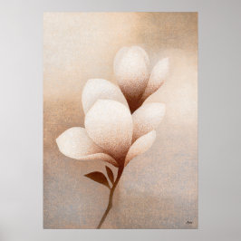 モクレンの白いマグノリアの和の花の抽象画 ポスター