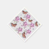 モクレンの花と蝶々、水彩画模様 スタンダードカクテルナプキン (角)