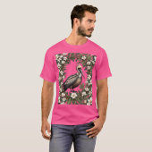 モクレンの花に囲まれたペリカン鳥のオーバーサイズ Tシャツ (正面フル)