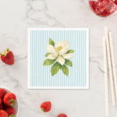 モクレンの花のオーダーメイド ブルー ストライプ ウェディング スタンダードカクテルナプキン (インサイチュ)