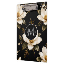 モクレンの花のシームレスパターンとイニシャルネーム