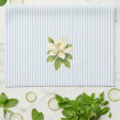 モクレンの花の絵ブルーストライプ キッチンタオル (折り畳み)