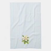 モクレンの花の絵ブルーストライプ キッチンタオル (縦)