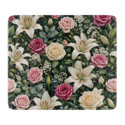 モクレンの華麗な花の植物画 カッティングボード (正面)