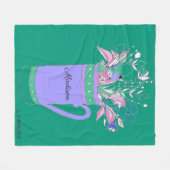 モグカラフルの女性に緑の花 フリースブランケット (正面(横))