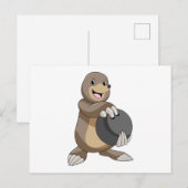 モグラがボウリングでボウリングボール ポストカード (正面/裏面)