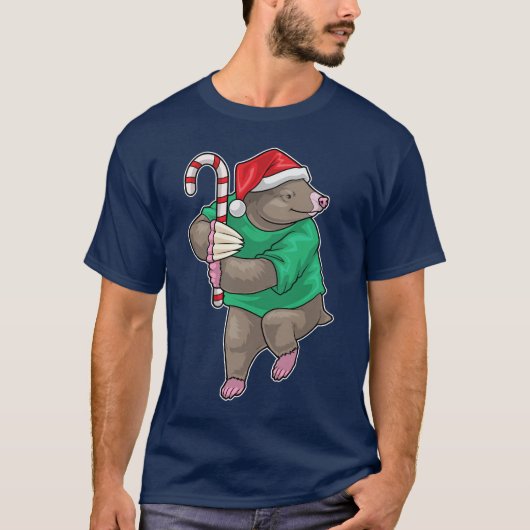 モグラのクリスマスキャンディケイン Tシャツ (正面)