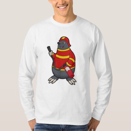 モグラの消火器付き消防士 Tシャツ (正面)