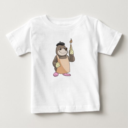 モグラの画家と絵筆 ベビーTシャツ (正面)