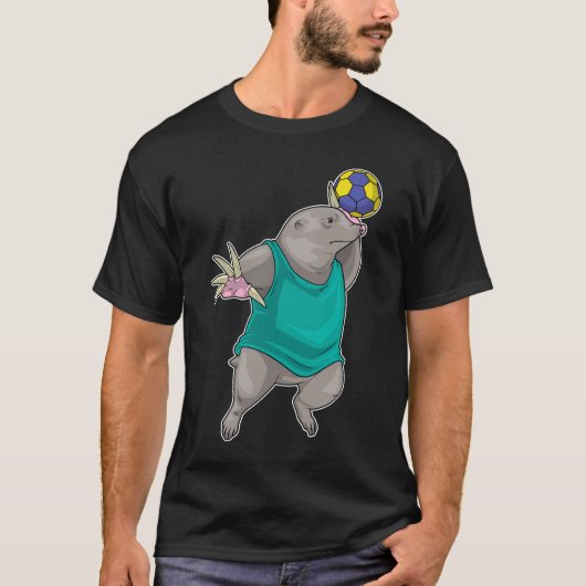 モグラハンドボール選手ハンドボールスポーツ Tシャツ (正面)