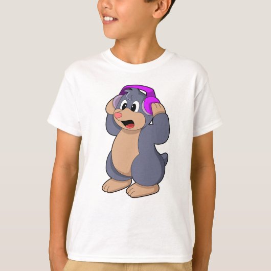 モグラ音楽(ヘッドホン付き) Tシャツ (正面)