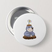 モグラ(デイジー花) 缶バッジ (正面&裏面)