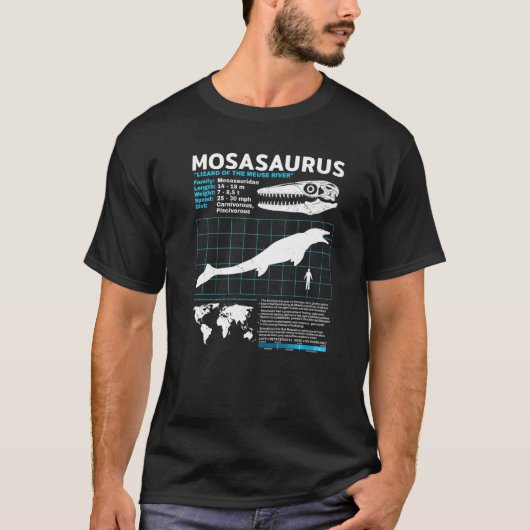 モサウルスファクトシート恐竜の事実 Tシャツ (正面)