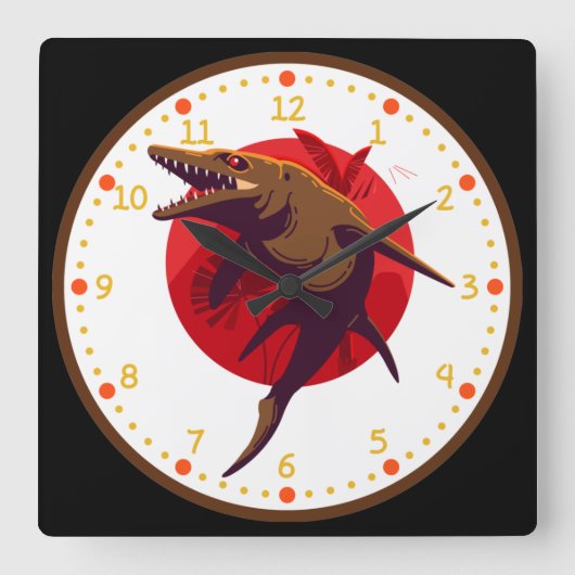 モササウルス恐竜 スクエア壁時計 (正面)