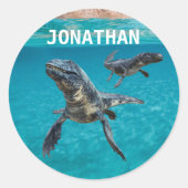 モササウル 水 恐竜 モノグラム 名前 ラウンドシール (正面)