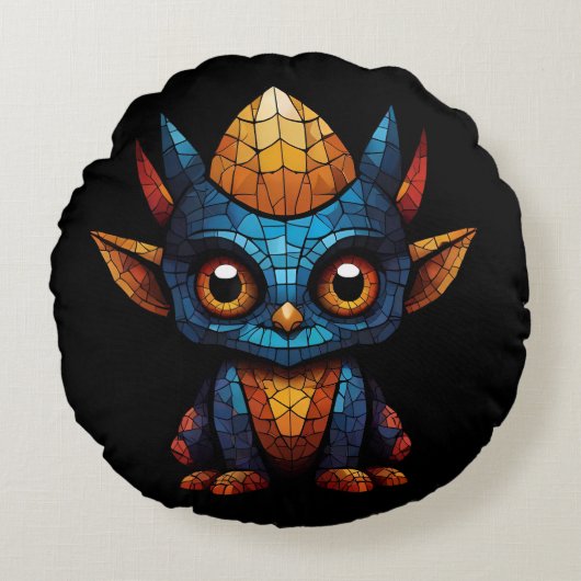 モザイクかわいい小さな姿 ラウンドクッション (正面)