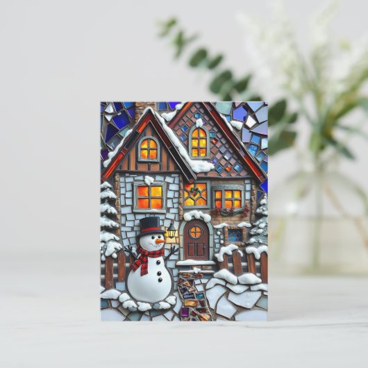 モザイクかわいらしタイルとステンドグラスのクリスマス ポストカード (スタンド正面)