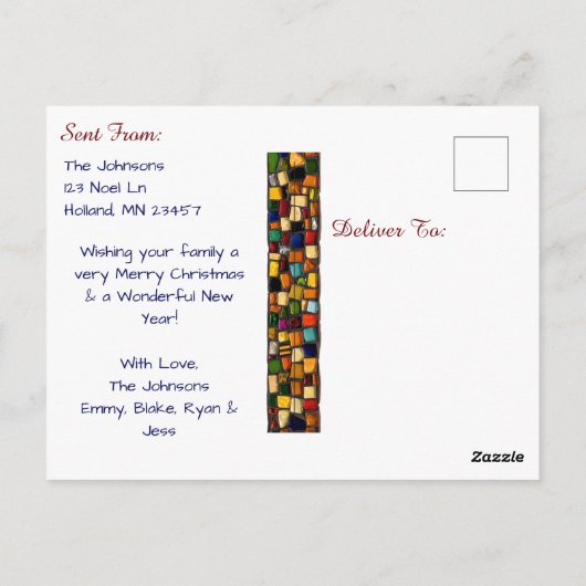 モザイクかわいらしタイルとステンドグラスのクリスマス ポストカード (裏面)