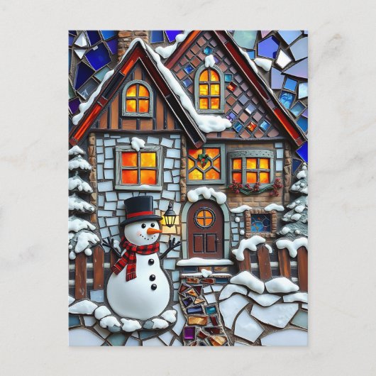 モザイクかわいらしタイルとステンドグラスのクリスマス ポストカード (正面)