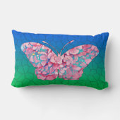 モザイクのグラデーションのステンドグラス蝶 ランバークッション (裏面)