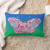 モザイクのグラデーションのステンドグラス蝶 ランバークッション (ブランケット)