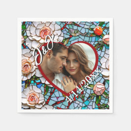 モザイクのステンドグラスと結婚タイルパーソナライズされた スタンダードカクテルナプキン