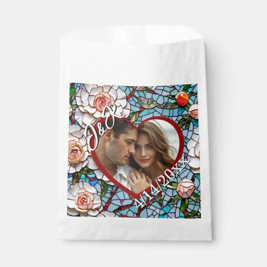 モザイクのステンドグラスと結婚タイルパーソナライズされた フェイバーバッグ (正面)