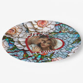 モザイクのステンドグラスと結婚タイルパーソナライズされた ペーパープレート (アングル)