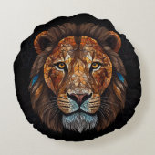 モザイクのステンドグラス効果を持つライオンズヘッド ラウンドクッション (裏面)