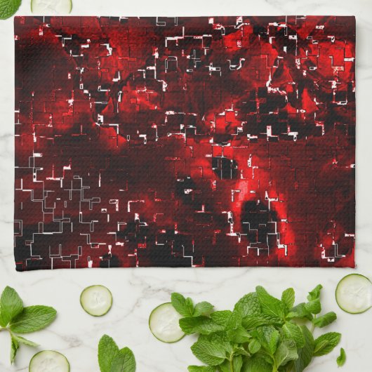 モザイクの下で派手で素朴な赤い花びらの混合 キッチンタオル (折り畳み)