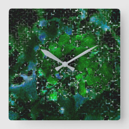 モザイクの下に派手で素朴な緑の葉を混ぜ合わせる スクエア壁時計