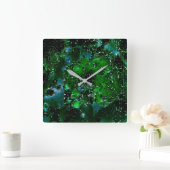 モザイクの下に派手で素朴な緑の葉を混ぜ合わせる スクエア壁時計 (ホーム)