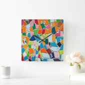 モザイクの壁(白縁どの数) スクエア壁時計 (ホーム)