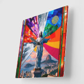 モザイクの救い主キリスト スクエア壁時計 (傾斜)