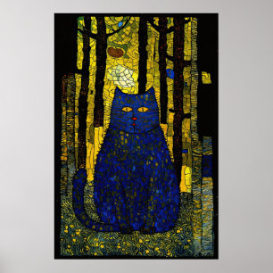 モザイクの森:明るい猫のポートレート ポスター