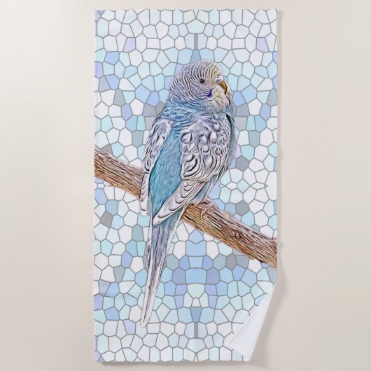 モザイクの背景にかわいい青いブジー ビーチタオル (正面)