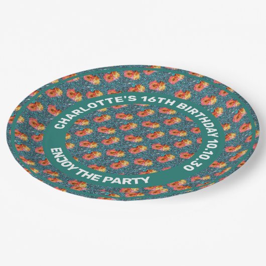 モザイクの背景にバラの花のパターン ペーパープレート (アングル)