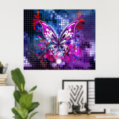 モザイクの背景に紫色の蝶ポスター2 ポスター (ホームオフィス)