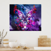 モザイクの背景に紫色の蝶ポスター2 ポスター (キッチン)