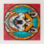 モザイクの背景を持つ犬インスパイアのポートレート ジグソーパズル (横)