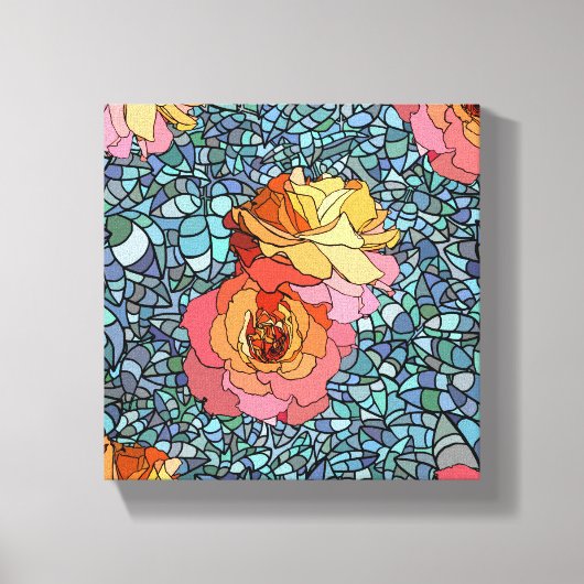 モザイクの花を巻いたキャンバス キャンバスプリント (正面)