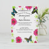 モザイクの蝶と花カップルの写真を追加 招待状 (スタンド正面)