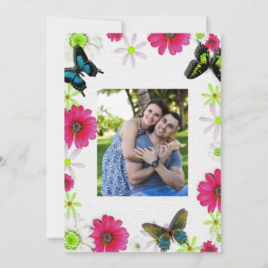 モザイクの蝶と花カップルの写真を追加 招待状 (裏面)