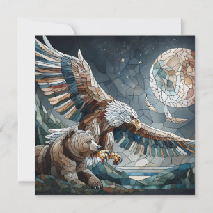 モザイクアイアート Brown Bear and an Eagle Full Moon